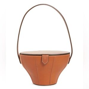 STAUD Alice Leather Bucket Saddle Brown Mirrored Lid